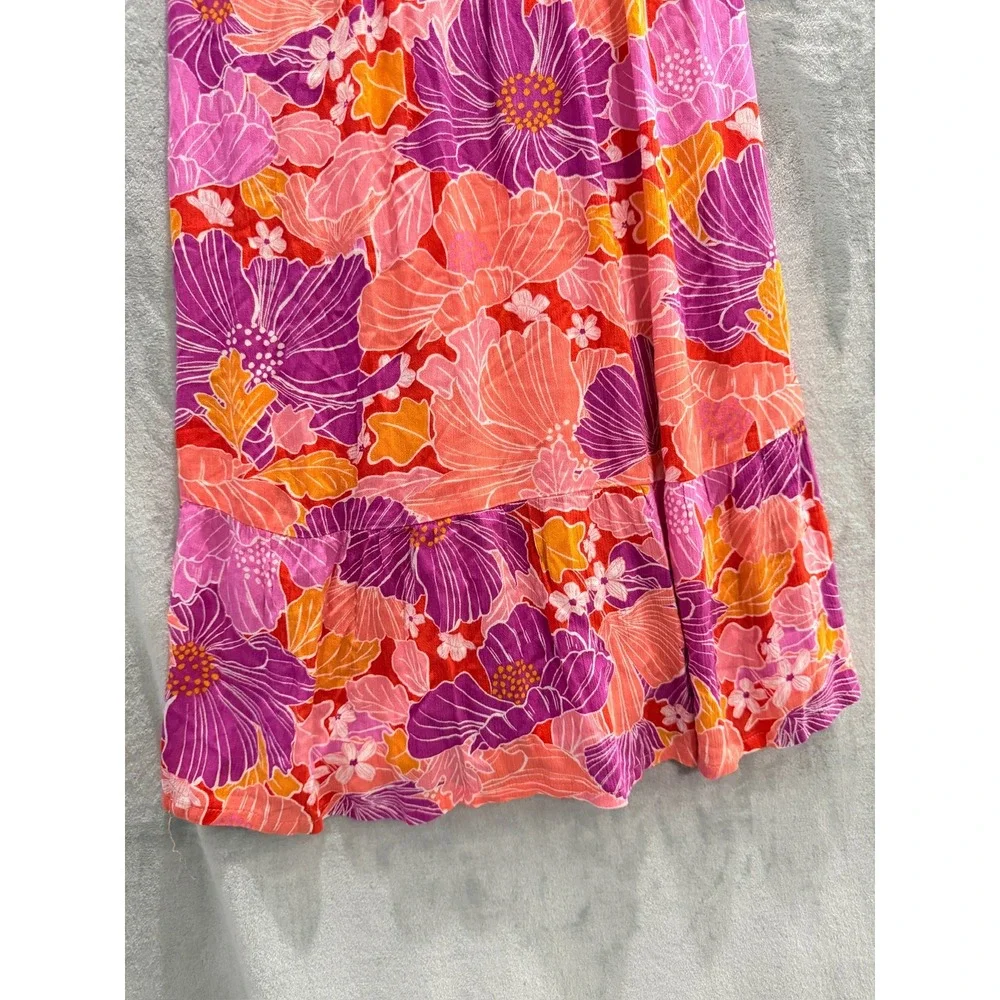 NWT Roxy Summer Flint Dress Women Pink Orange Floral Tropical Strappy Coverup XS